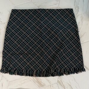 Gilli Navy, green and White Plaid Mini Skirt with Fringe